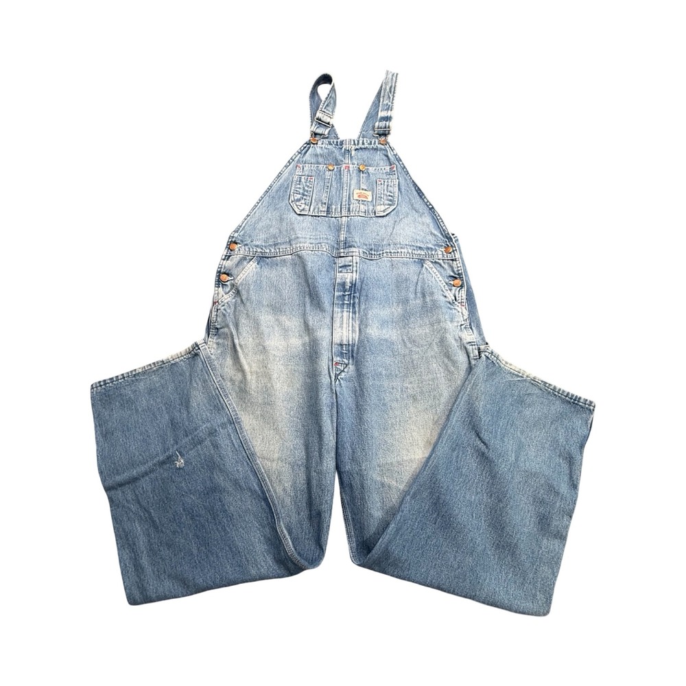 Round House Overalls Mens 44x32 Light Wash Denim Made in USA Work Vintage 90's
